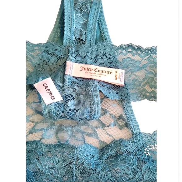 Juicy Couture Intimate Rhinestone Lace Thong Panty  Bling Logo Dark Turquoise XL - Picture 4 of 5